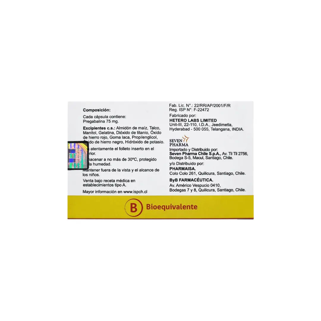 Pregabalina 75 mg - 30 Cápsulas