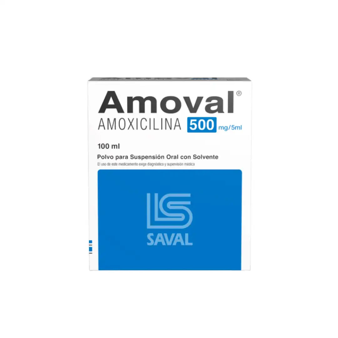 Amoval amoxicilina 500 mg/5 mL polvo suspension oral 100 mL