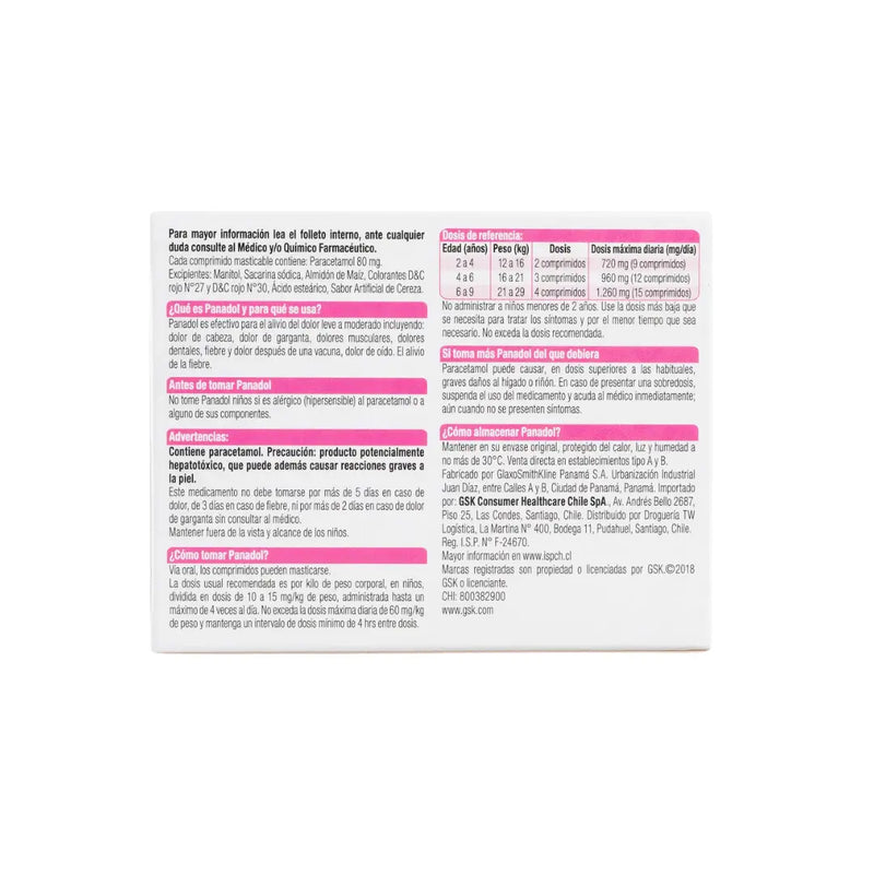 Panadol - Paracetamol 80 mg 20 Comprimidos